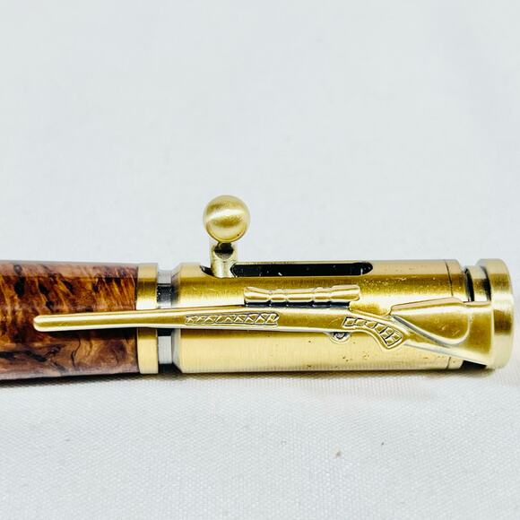 Bolt Action Ball Point Pen Rifle Handmade Brass Gold Brown Swirl Acrylic Resin - Picture 4 of 7